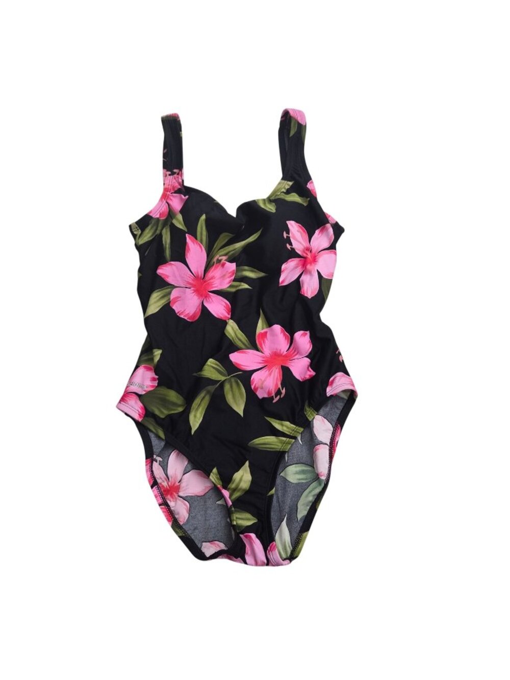 Speedo Womens Black One-Piece Swimsuit Pink Floral Print Size 10 Xtra Life Lycra